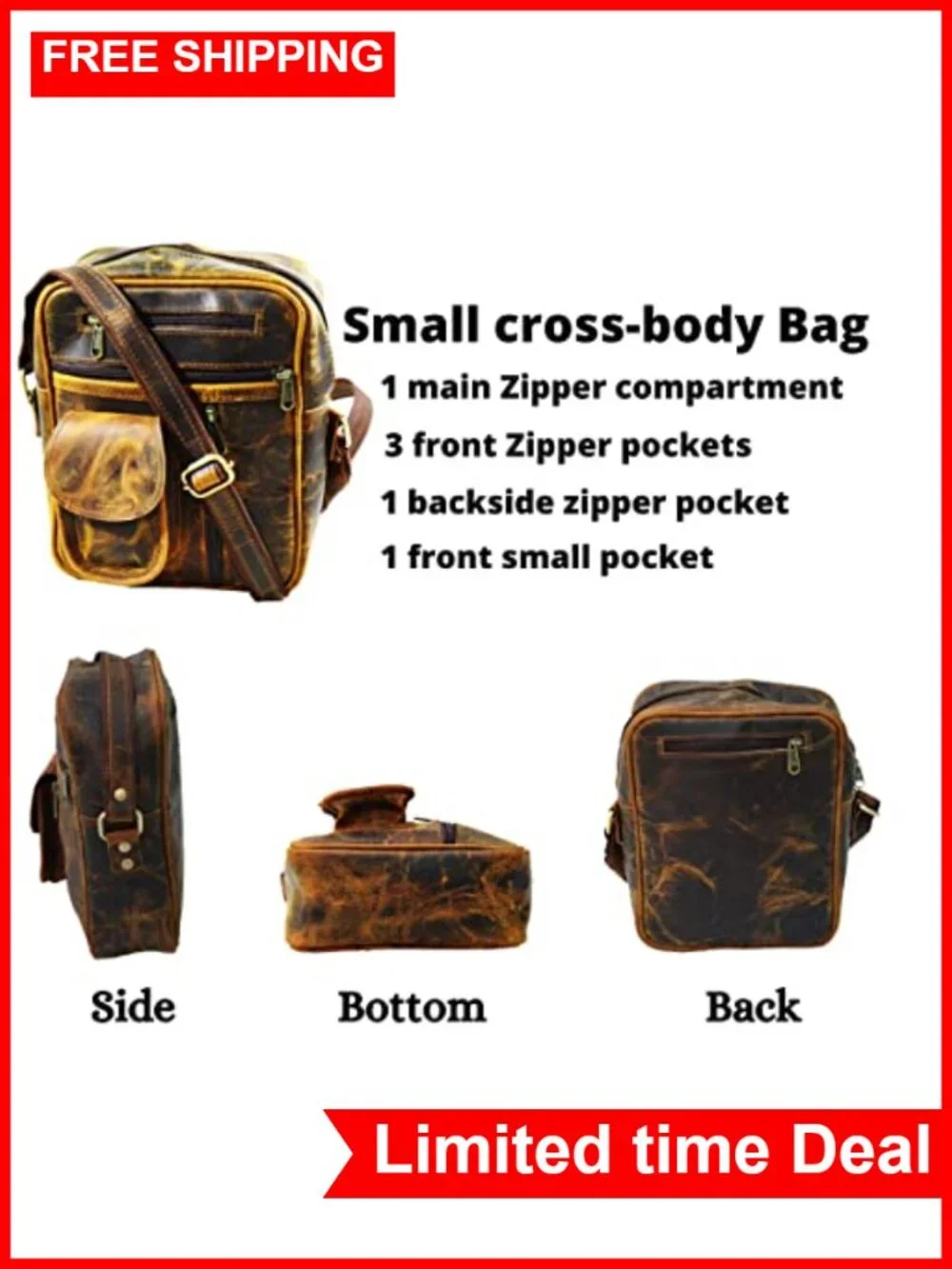 Handmade Vintage Genuine Buff Sling Cross-body Messenger Bag